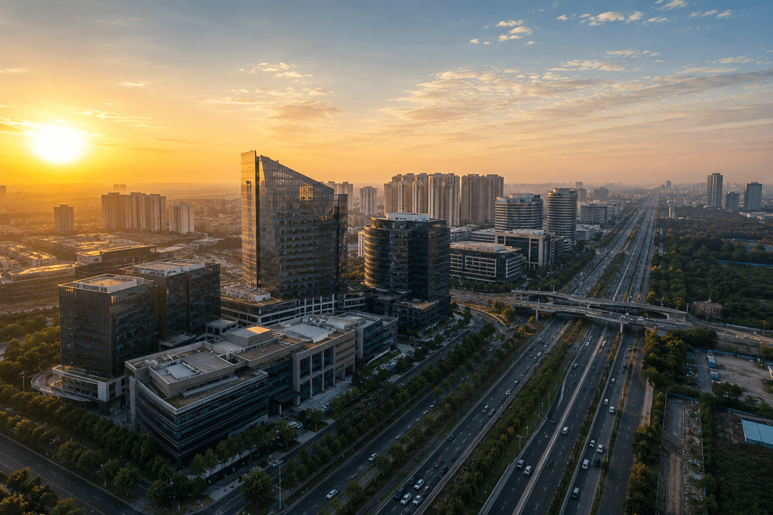 High-angle shot of NCR commercial infrastructure